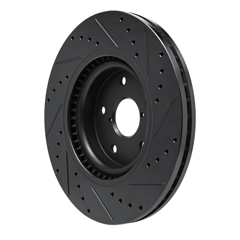 Subaru WRX Brake Rotor (1) - Front Left - R1 Concepts - Drilled & Slotted - Black - `20-`25